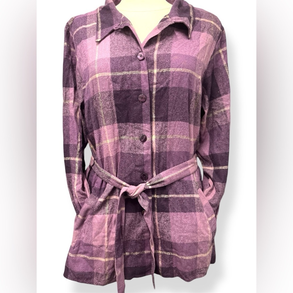 Kelly Scott‎ Women’s Vintage Silk Long Sleeve Shirt  Purple Black Top Size XL